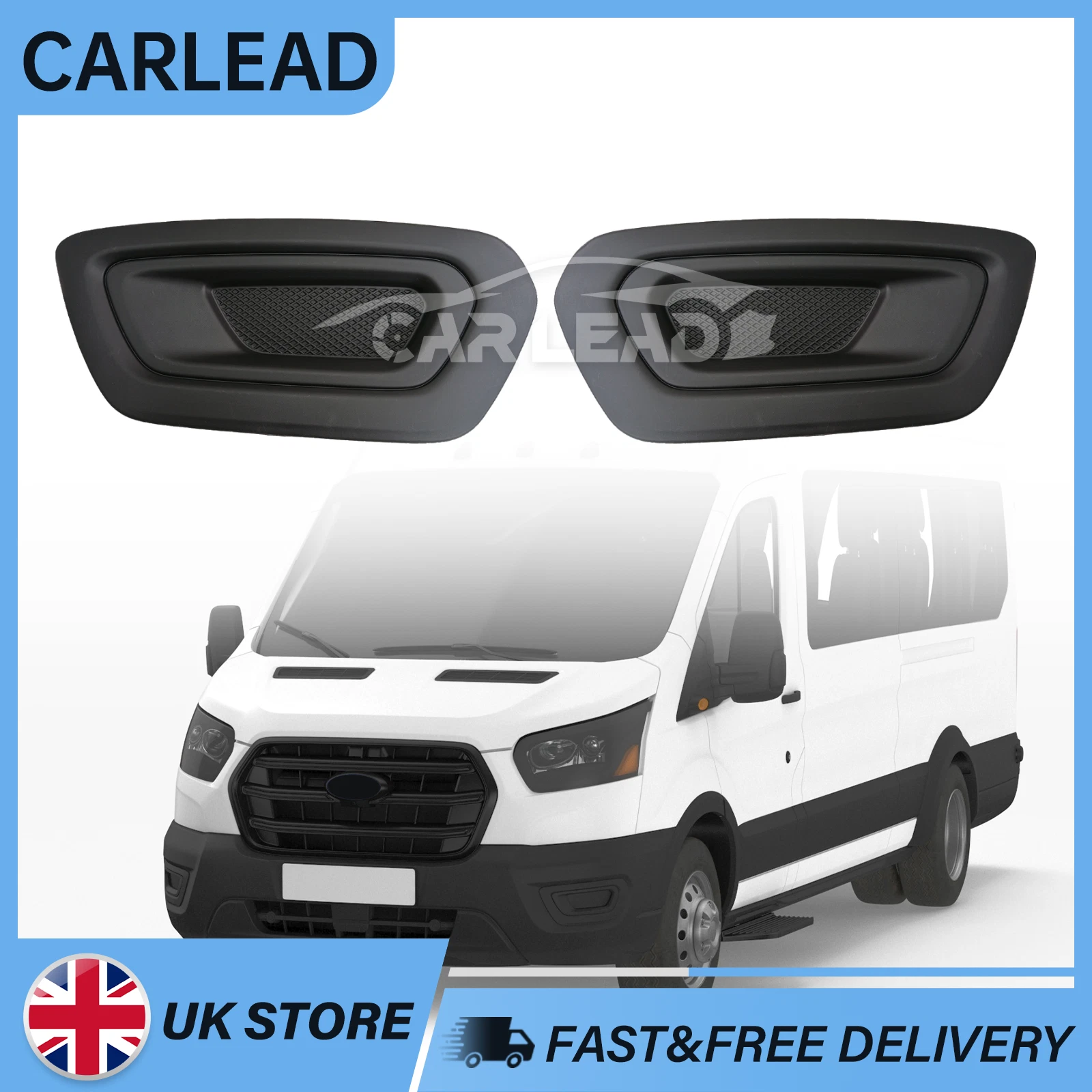 Left & Right Front Fog Light Grille Cover Bezel Black For Ford Transit 2020-2022